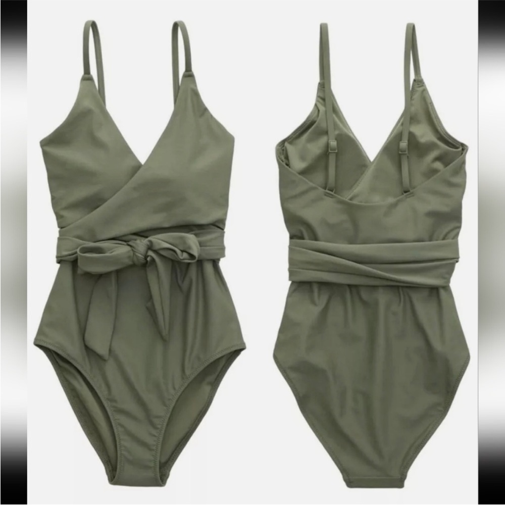 Aerie Olive Green Wrap One Piece Swimsuit
